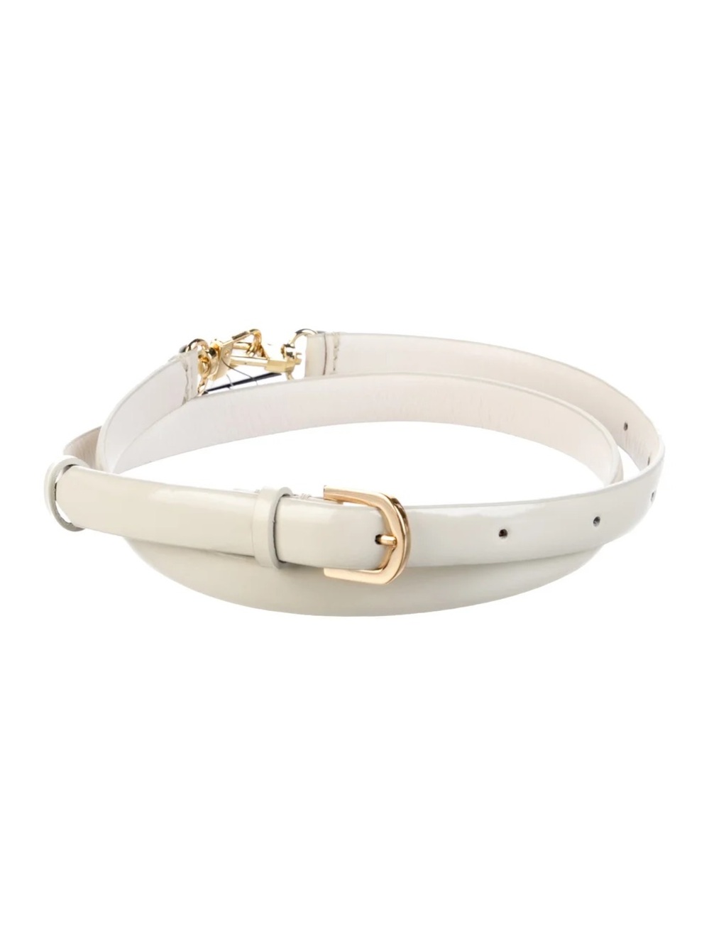 Toteme Double Clasp Leather Belt Ivory with Gold Hardware in